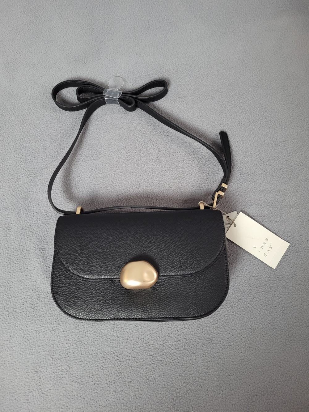 A New Day Crossbody Flap Bag Converts To Shoulder Bag Black Gold Trim